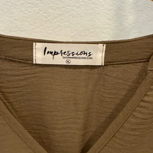 Impressions Brown Tiered Babydoll Tunic Dress Bell Sleeve Size XL NWOT - Picture 3 of 3